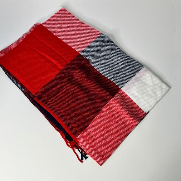 Blanket Scarf Red White Blue Fringe New - Picture 2 of 4